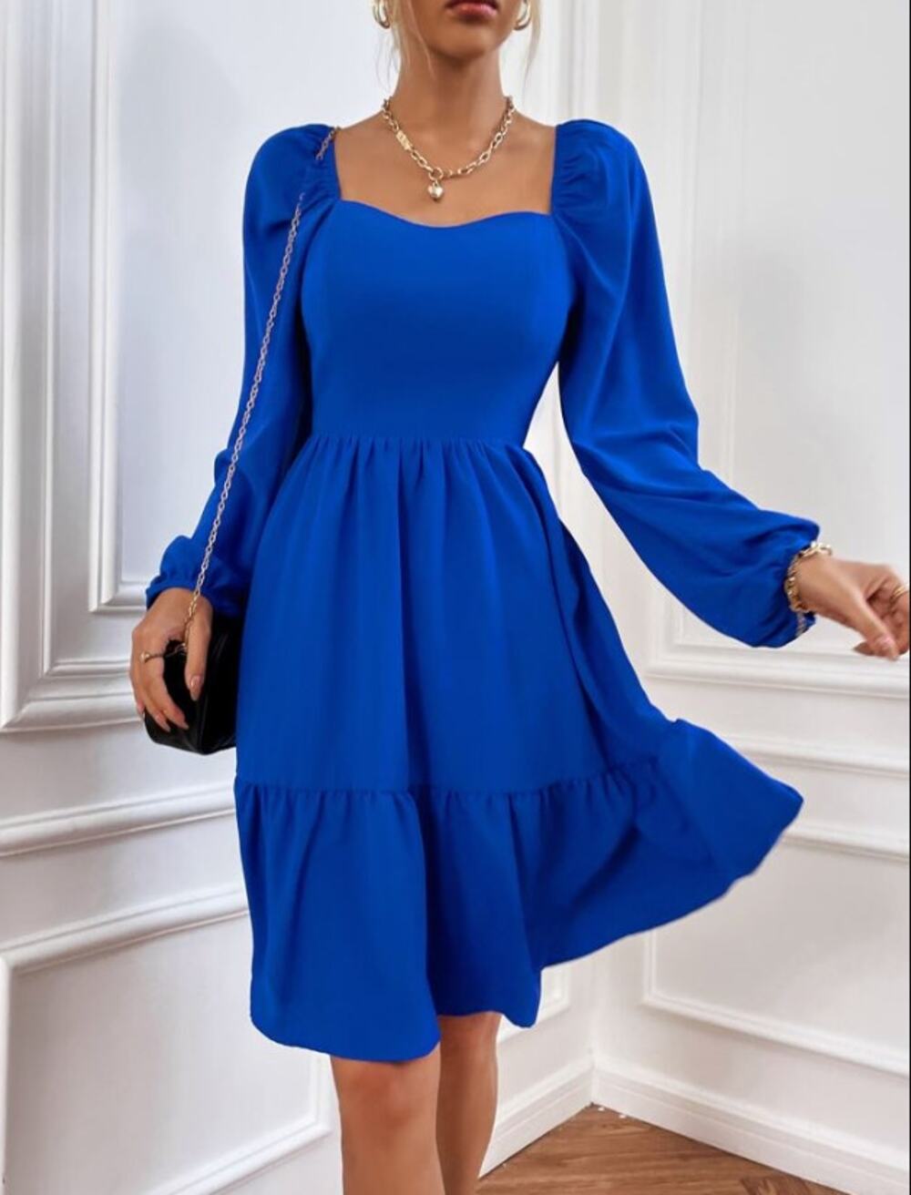 Nanette Lepore Mini Dress WMNS 8 Cobalt Blue Smocked Long Puff Sleeve Ruffle Hem
